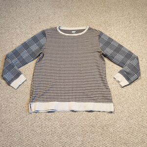 Lands' End Sports Knit Top Shirt Womens Medium 10-12 Brown Black Houndstooth